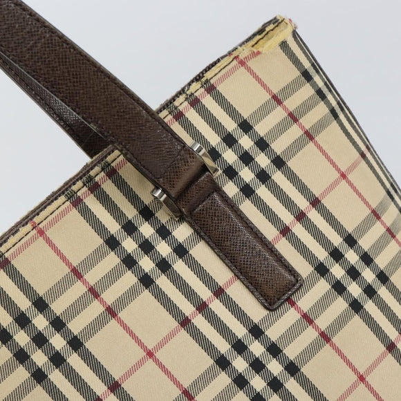 BURBERRY Nova Check Tote Bag Canvas Beige Gold Auth 155295