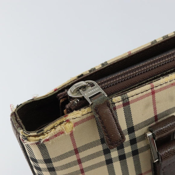 BURBERRY Nova Check Tote Bag Canvas Beige Gold Auth 155295