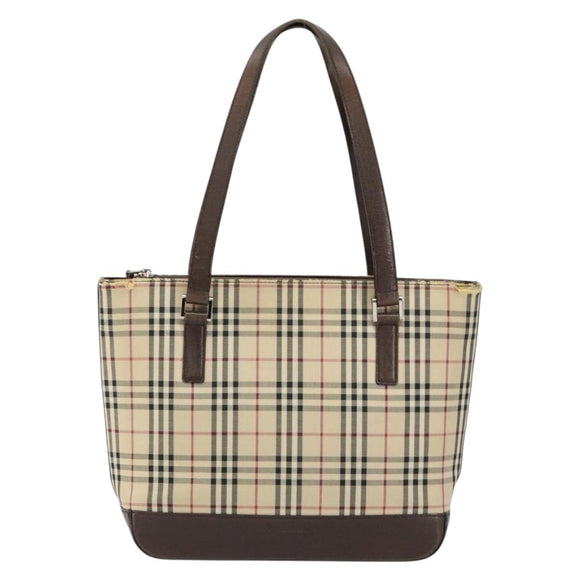 BURBERRY Nova Check Tote Bag Canvas Beige Gold Auth 155295