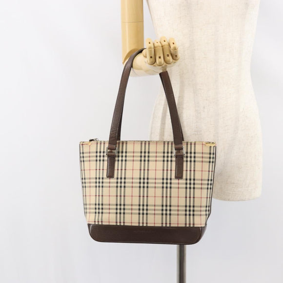 BURBERRY Nova Check Tote Bag Canvas Beige Gold Auth 155295