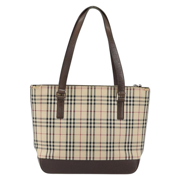 BURBERRY Nova Check Tote Bag Canvas Beige Gold Auth 155295
