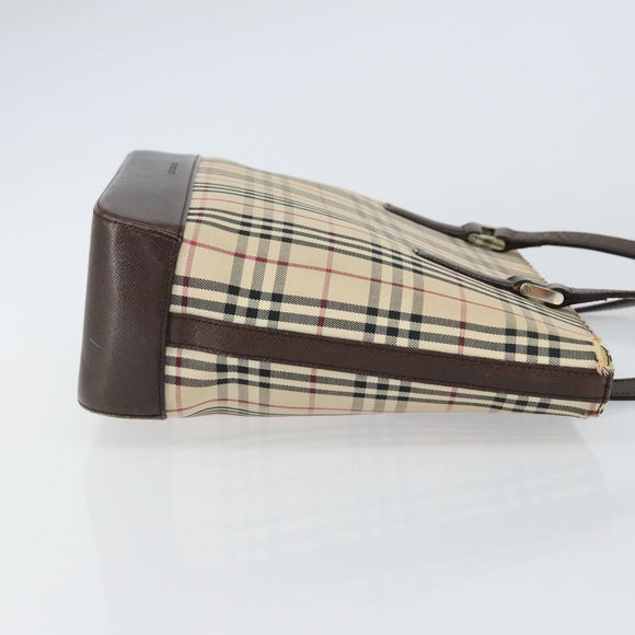 BURBERRY Nova Check Tote Bag Canvas Beige Gold Auth 155295