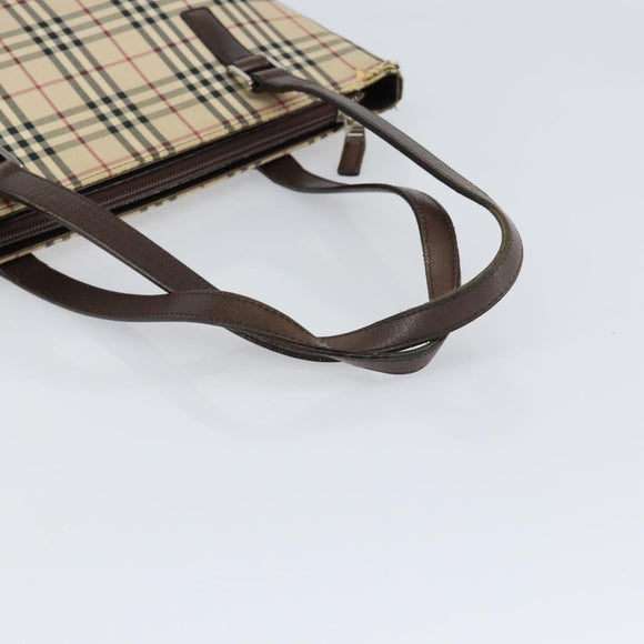 BURBERRY Nova Check Tote Bag Canvas Beige Gold Auth 155295