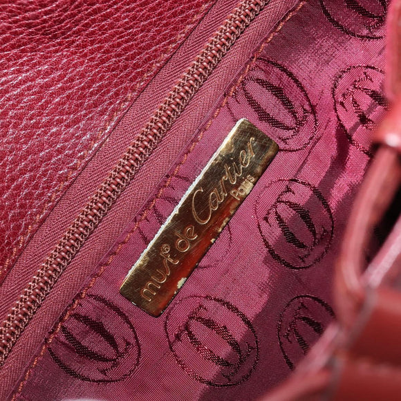 CARTIER Shoulder Bag Leather Bordeaux Gold Auth 155296