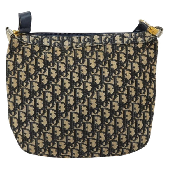 Christian Dior Trotter Canvas Shoulder Bag Navy Gold Auth 155297