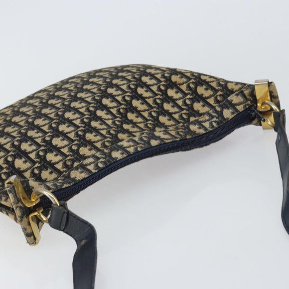 Christian Dior Trotter Canvas Shoulder Bag Navy Gold Auth 155297