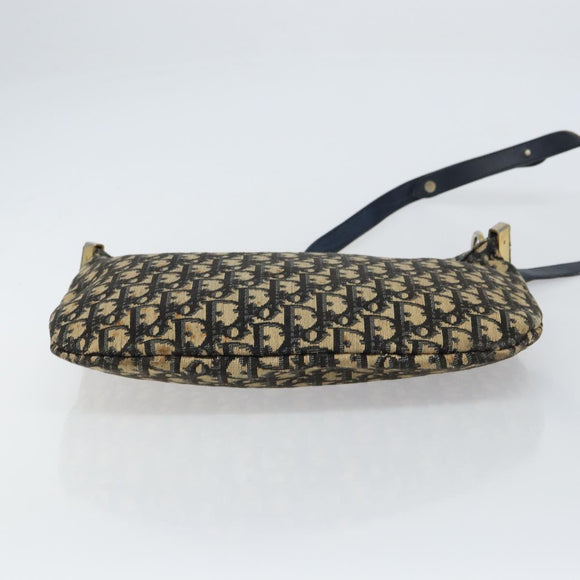 Christian Dior Trotter Canvas Shoulder Bag Navy Gold Auth 155297