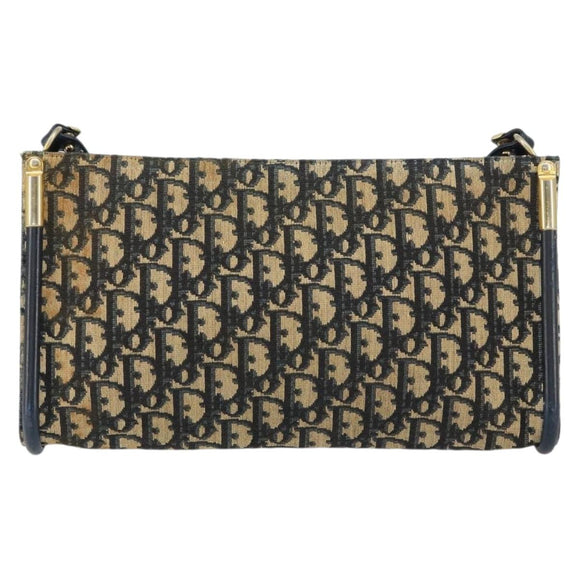 Christian Dior Trotter Canvas Shoulder Bag Navy Gold Auth 155298