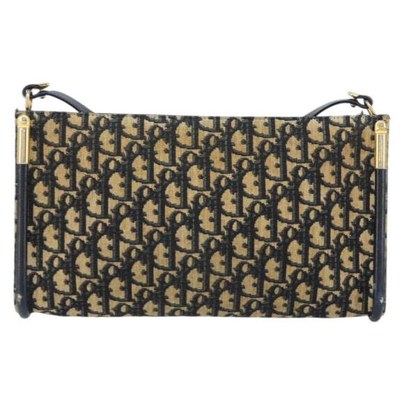Christian Dior Trotter Canvas Shoulder Bag Navy Gold Auth 155298