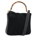 GUCCI Bamboo Hand Bag Suede 2way Black Gold 001 2404 1638 Auth 155302-1