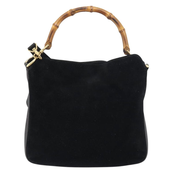 GUCCI Bamboo Hand Bag Suede 2way Black Gold 001 2404 1638 Auth 155302