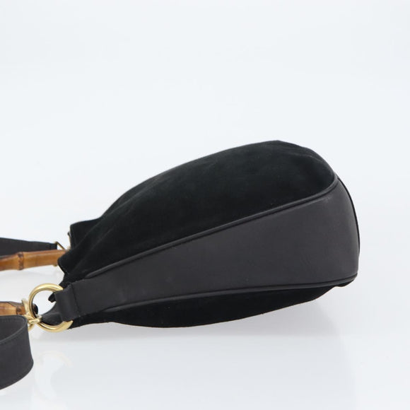 GUCCI Bamboo Hand Bag Suede 2way Black Gold 001 2404 1638 Auth 155302
