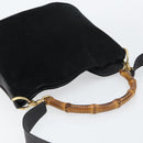 GUCCI Bamboo Hand Bag Suede 2way Black Gold 001 2404 1638 Auth 155302-6