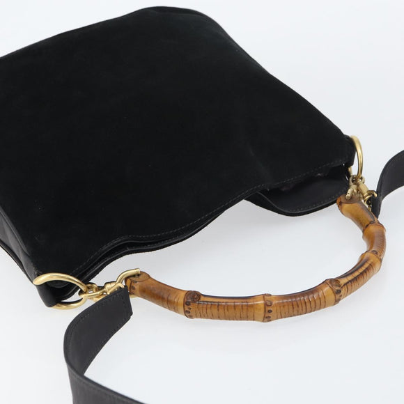 GUCCI Bamboo Hand Bag Suede 2way Black Gold 001 2404 1638 Auth 155302