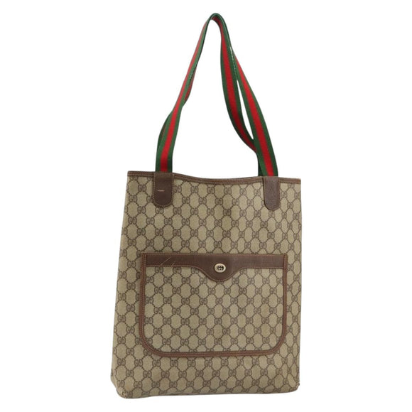 GUCCI GG Supreme Web Sherry Line Tote Bag PVC Beige Red 40 02 003 Auth 155303