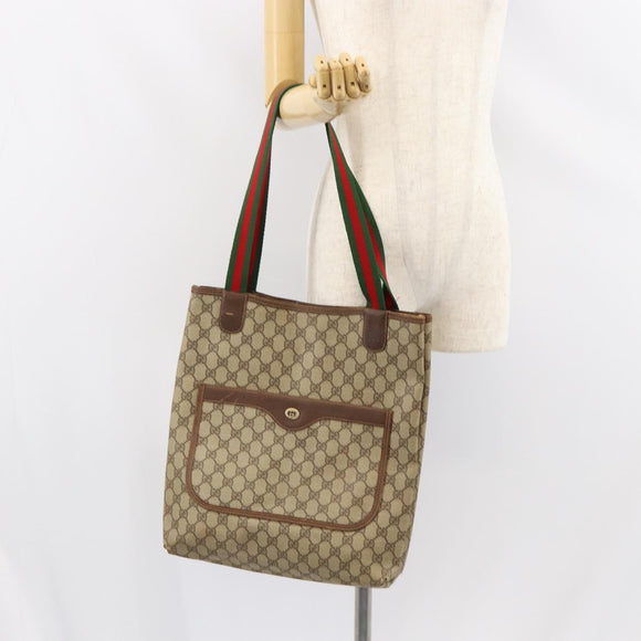 GUCCI GG Supreme Web Sherry Line Tote Bag PVC Beige Red 40 02 003 Auth 155303