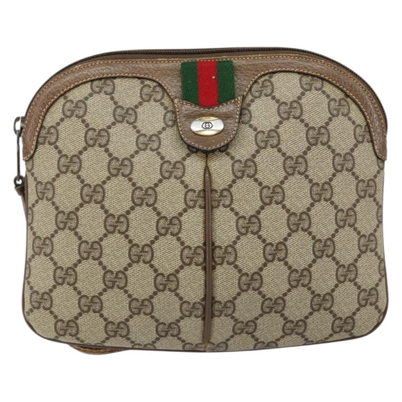 GUCCI GG Supreme Web Sherry Line Bag PVC Beige Gold 904 02 047 Auth 155304