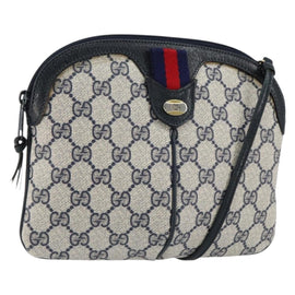 GUCCI GG Supreme Sherry Line Shoulder Bag PVC Navy Gold 904 02 047 Auth 155305