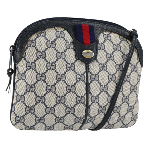 GUCCI GG Supreme Sherry Line Shoulder Bag PVC Navy Gold 904 02 047 Auth 155305