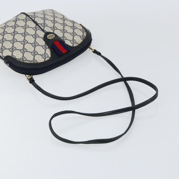 GUCCI GG Supreme Sherry Line Shoulder Bag PVC Navy Gold 904 02 047 Auth 155305