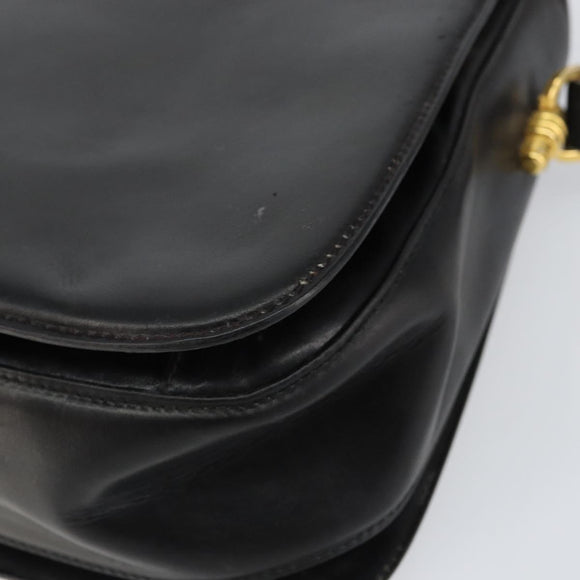 GUCCI Shoulder Bag Leather Black Gold Auth 155306