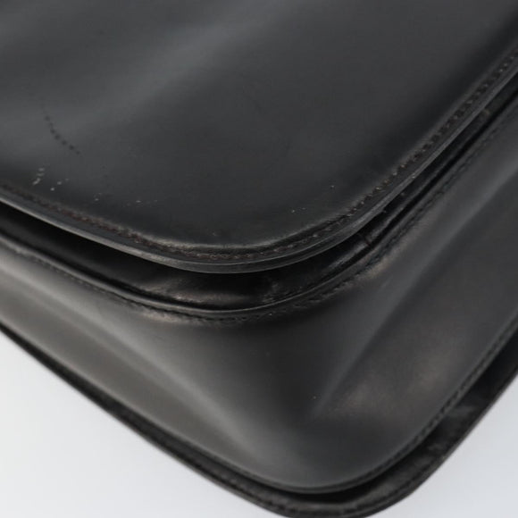 GUCCI Shoulder Bag Leather Black Gold Auth 155306