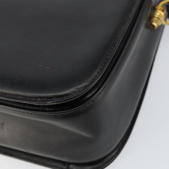 GUCCI Shoulder Bag Leather Black Gold Auth 155306