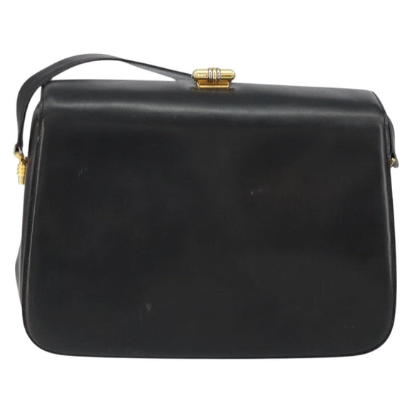 GUCCI Shoulder Bag Leather Black Gold Auth 155306