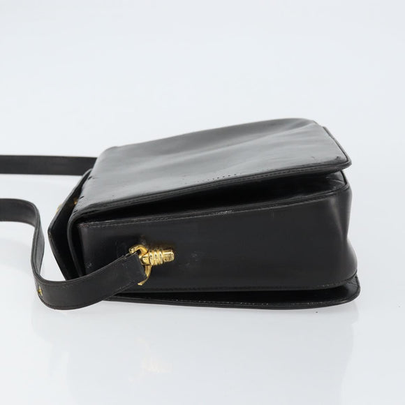 GUCCI Shoulder Bag Leather Black Gold Auth 155306