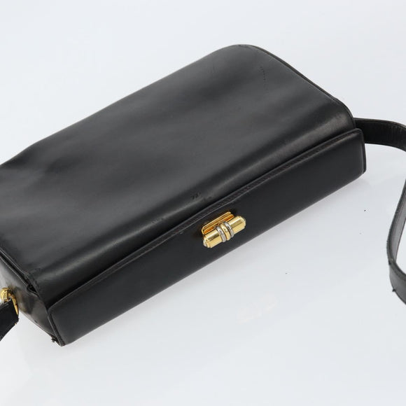 GUCCI Shoulder Bag Leather Black Gold Auth 155306