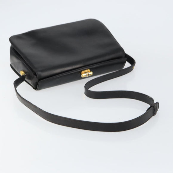 GUCCI Shoulder Bag Leather Black Gold Auth 155306