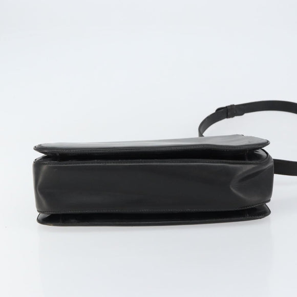 GUCCI Shoulder Bag Leather Black Gold Auth 155306