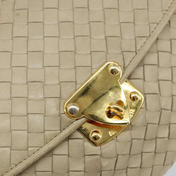 BOTTEGA VENETA INTRECCIATO Hand Bag Leather Beige Gold Auth 155309