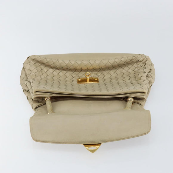 BOTTEGA VENETA INTRECCIATO Hand Bag Leather Beige Gold Auth 155309