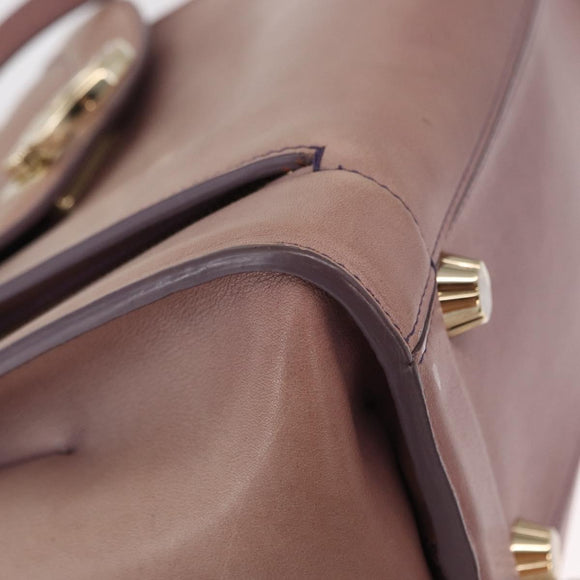 Salvatore Ferragamo Gancini Hand Bag Leather 2way Purple Gold Auth 155310