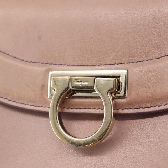 Salvatore Ferragamo Gancini Hand Bag Leather 2way Purple Gold Auth 155310