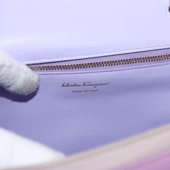 Salvatore Ferragamo Gancini Hand Bag Leather 2way Purple Gold Auth 155310