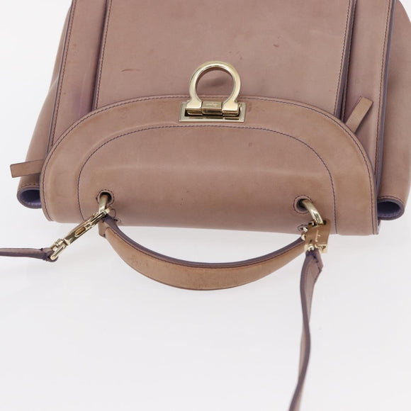 Salvatore Ferragamo Gancini Hand Bag Leather 2way Purple Gold Auth 155310