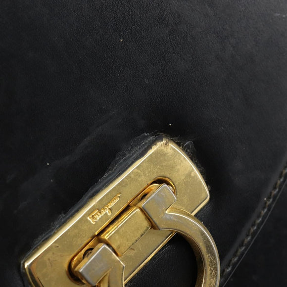 Salvatore Ferragamo Gancini Hand Bag Leather Black Gold Auth 155311