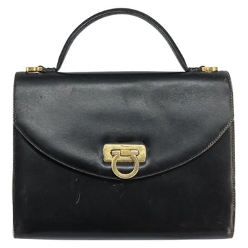 Salvatore Ferragamo Gancini Hand Bag Leather Black Gold Auth 155311 - 0