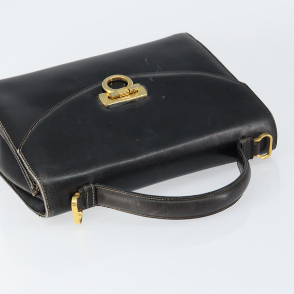 Salvatore Ferragamo Gancini Hand Bag Leather Black Gold Auth 155311