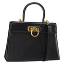 Salvatore Ferragamo Gancini Hand Bag Leather 2way Black Gold Auth 155312-1