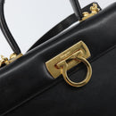 Salvatore Ferragamo Gancini Hand Bag Leather 2way Black Gold Auth 155312-19