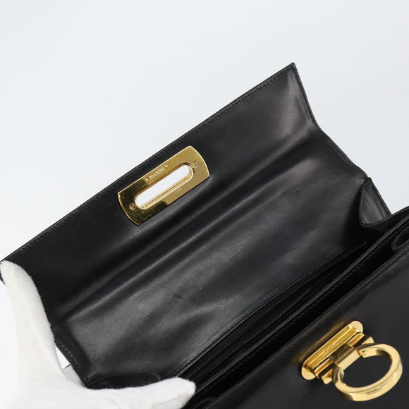 Salvatore Ferragamo Gancini Hand Bag Leather 2way Black Gold Auth 155312