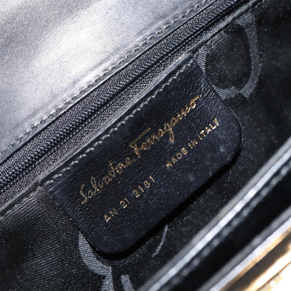 Salvatore Ferragamo Gancini Hand Bag Leather 2way Black Gold Auth 155312