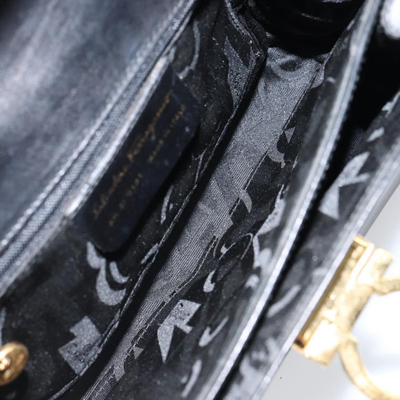 Salvatore Ferragamo Gancini Hand Bag Leather 2way Black Gold Auth 155312