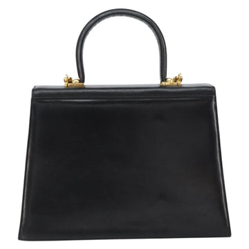 Salvatore Ferragamo Gancini Hand Bag Leather 2way Black Gold Auth 155312 - 0