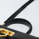 Salvatore Ferragamo Gancini Hand Bag Leather 2way Black Gold Auth 155312-14