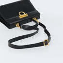 Salvatore Ferragamo Gancini Hand Bag Leather 2way Black Gold Auth 155312-8