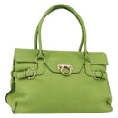 Salvatore Ferragamo Gancini Tote Bag Leather Green Gold Auth 155313-1